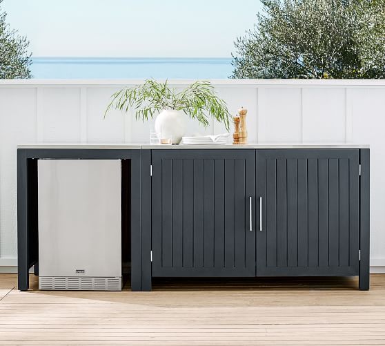 Indio Metal Outdoor Kitchen Convertable Refrigerator & Double Door Cabinet, Slate